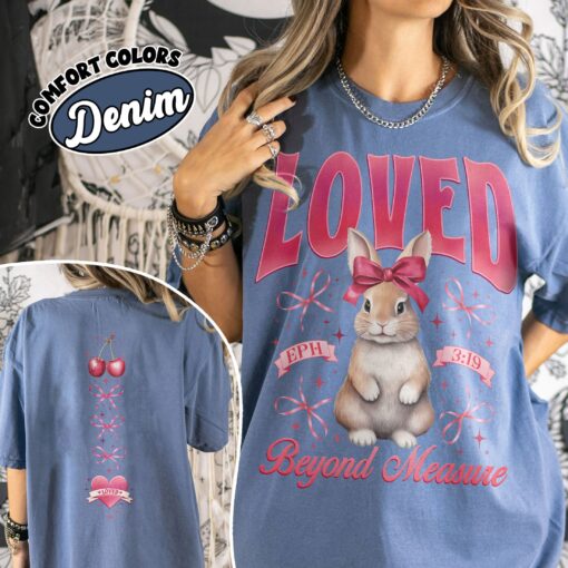 comfort colors coquette easter shirt bunny jesus bible verse y2k bow christian gift for her njts7