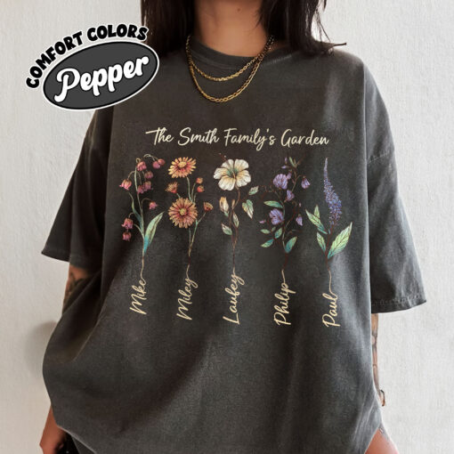 comfort colors custom birth flower family bouquet shirt personalized grandmas garden gift k4awl