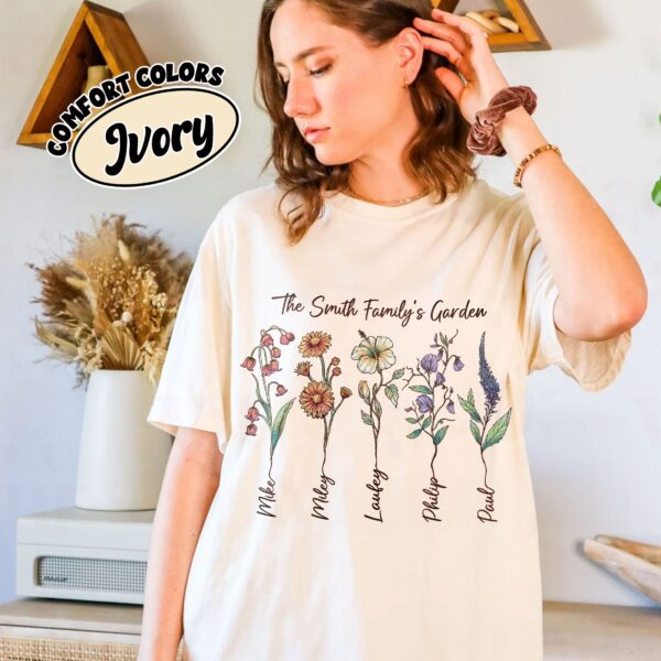 comfort colors custom birth flower family bouquet shirt personalized grandmas garden gift