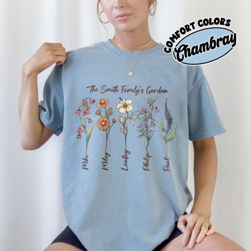 comfort colors custom birth flower family bouquet shirt personalized grandmas garden gift