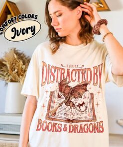 comfort colors dragon bookworm shirt easily distracted by dragons and books dragon rider fan merch cf04v