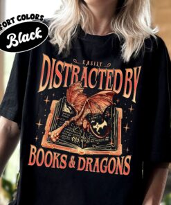 comfort colors dragon bookworm shirt easily distracted by dragons and books dragon rider fan merch fqhwo