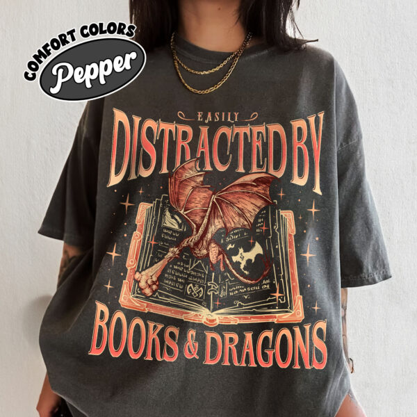 comfort colors dragon bookworm shirt easily distracted by dragons and books dragon rider fan merch iyev9