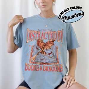 comfort colors dragon bookworm shirt easily distracted by dragons and books dragon rider fan merch qexki