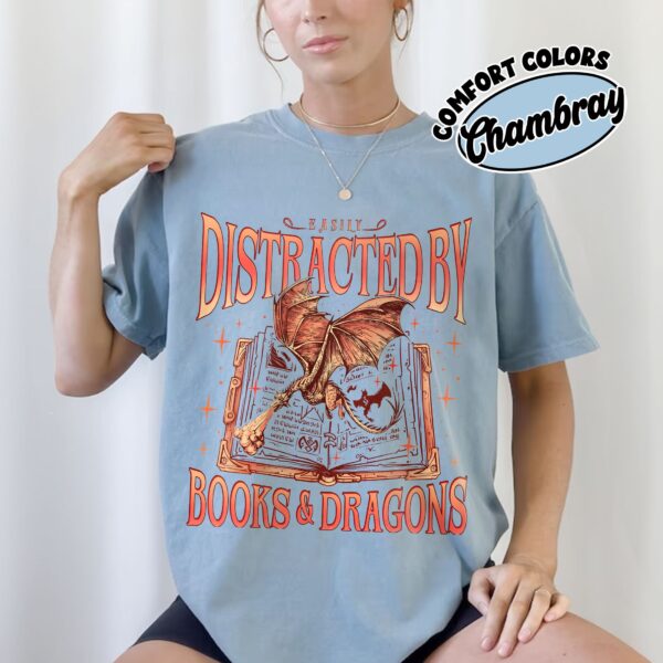 comfort colors dragon bookworm shirt easily distracted by dragons and books dragon rider fan merch