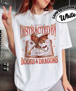 comfort colors dragon bookworm shirt easily distracted by dragons and books dragon rider fan merch vcjiv