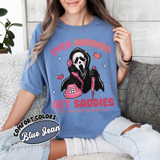 comfort colors even baddies get saddies shirt mental health funny ghostface adhd awareness tee 4eoet