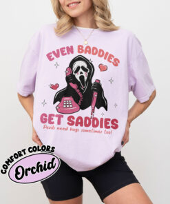 comfort colors even baddies get saddies shirt mental health funny ghostface adhd awareness tee iqsml