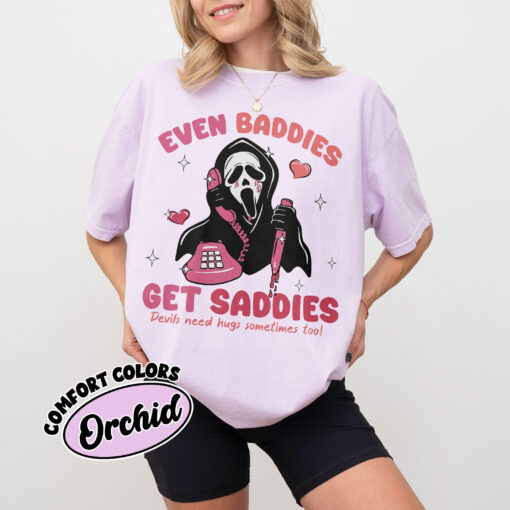 comfort colors even baddies get saddies shirt mental health funny ghostface adhd awareness tee iqsml