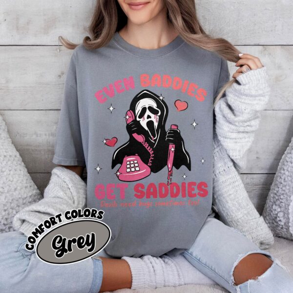 comfort colors even baddies get saddies shirt mental health funny ghostface adhd awareness tee