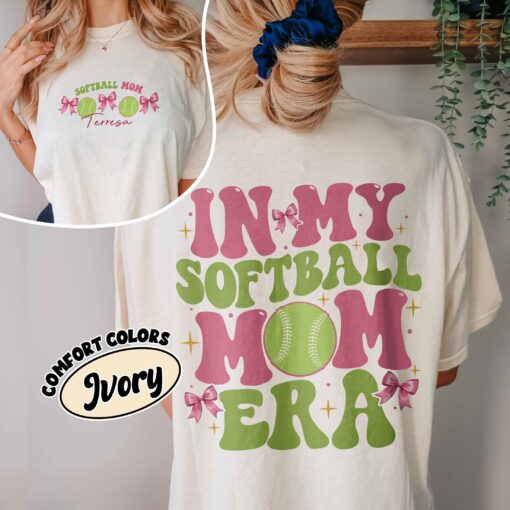 comfort colors softball coquette bow mom shirt in my softball mom era custom funny game day 3olfk