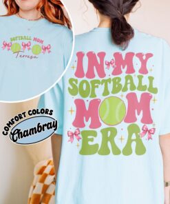 comfort colors softball coquette bow mom shirt in my softball mom era custom funny game day lk8ac