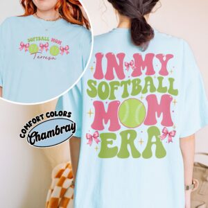 comfort colors softball coquette bow mom shirt in my softball mom era custom funny game day lk8ac