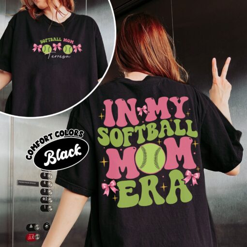 comfort colors softball coquette bow mom shirt in my softball mom era custom funny game day