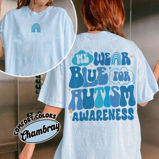 comfort colors we wear blue for autism awareness shirt autism awareness month blue rainbow support tee coara