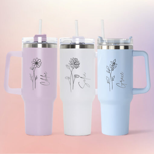 custom 40 oz birth flower tumbler laser engraved birth month design perfect christmas halloween gift mothers day cup 7m6ke