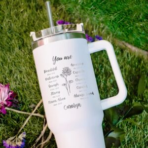 custom 40 oz engraved birth flower tumbler personalized bridesmaid gift unique christmas halloween present insulated name cup elwke