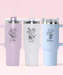 custom 40 oz engraved birth flower tumbler personalized name gift for her unique christmas halloween present mom wife sister cup fodfi