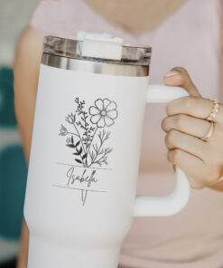 custom 40 oz engraved birth flower tumbler personalized name gift for her unique christmas halloween present mom wife sister cup vi8n6