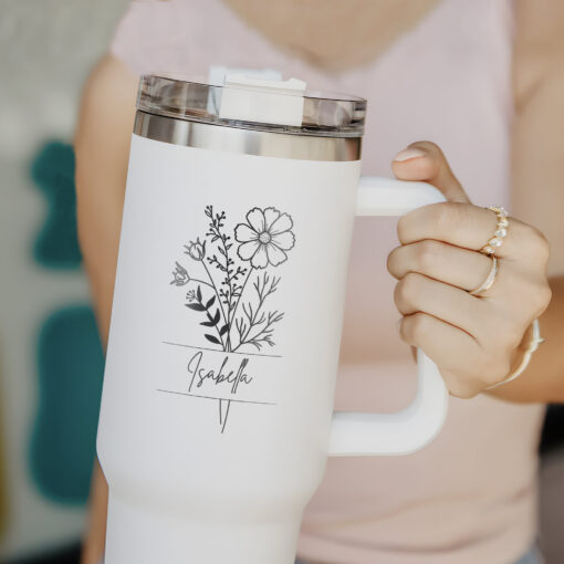 custom 40 oz engraved birth flower tumbler personalized name gift for her unique christmas halloween present mom wife sister cup vi8n6