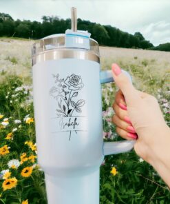 custom 40 oz engraved birth flower tumbler personalized name month design unique christmas halloween present best friend cup 8tx6k