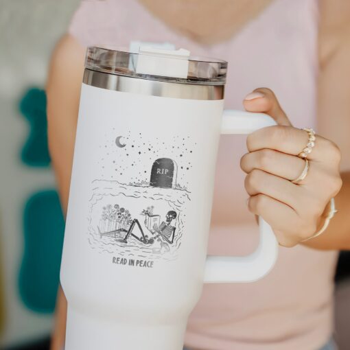 custom 40 oz engraved book lover tumbler personalized skeleton design unique christmas halloween present read in peace cup gg5w1