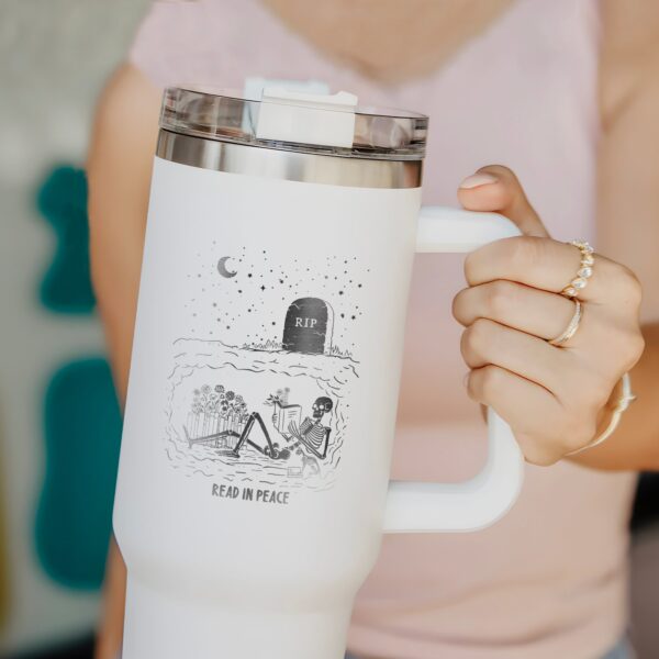 custom 40 oz engraved book lover tumbler personalized skeleton design unique christmas halloween present read in peace cup gg5w1