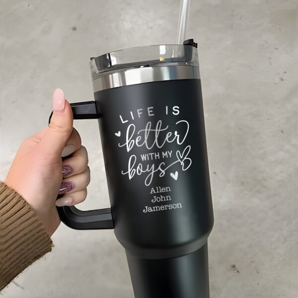 custom 40 oz engraved boy mom tumbler personalized life is better with boys design unique christmas halloween present mothers day adrw7