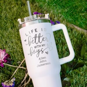 custom 40 oz engraved boy mom tumbler personalized life is better with boys design unique christmas halloween present mothers day thouu