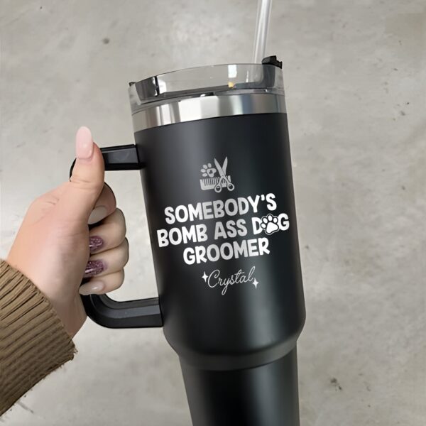 custom 40 oz engraved dog groomer tumbler personalized pet stylist gift unique christmas halloween present insulated handle cup mdcog