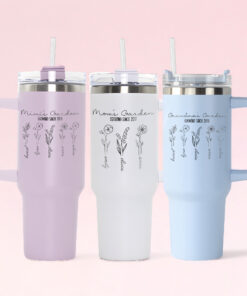 custom 40 oz engraved grandmas garden tumbler personalized birth flower design unique christmas halloween present mimi gigi cup idbtn