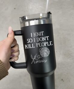 custom 40 oz engraved knitter tumbler funny i knit so i dont kill people design unique christmas halloween gift insulated handle cup p1yye