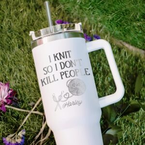 custom 40 oz engraved knitter tumbler funny i knit so i dont kill people design unique christmas halloween gift insulated handle cup vxtti