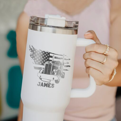 custom 40 oz engraved truck driver tumbler personalized us flag design unique christmas halloween present transportation cup gdv2j