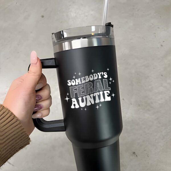 custom 40 oz feral auntie tumbler laser engraved design perfect christmas halloween gift baby announcement cup grcre