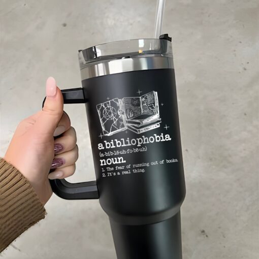 personalized 40 oz laser engraved abibliophobia tumbler custom book lover design unique christmas halloween gift librarian cup m9ems