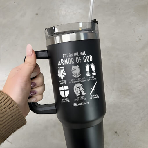 personalized 40 oz laser engraved armor of god tumbler custom christian design unique christmas halloween gift religious cup