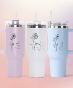 personalized 40 oz laser engraved birth flower tumbler custom bridesmaid gift unique christmas halloween present bachelorette party cup rmxyf