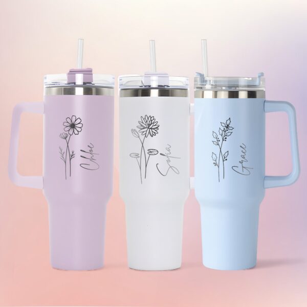 personalized 40 oz laser engraved birth flower tumbler custom bridesmaid gift unique christmas halloween present bachelorette party cup