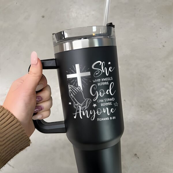 personalized 40 oz laser engraved christian tumbler custom she who kneels design unique christmas halloween gift religious cup tyana