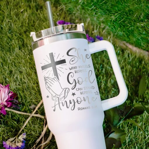 personalized 40 oz laser engraved christian tumbler custom she who kneels design unique christmas halloween gift religious cup vtok7