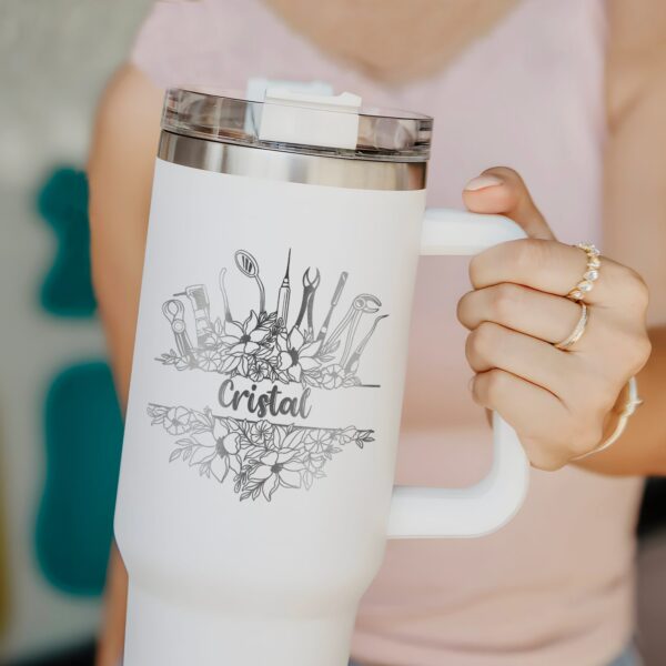 personalized 40 oz laser engraved dental tumbler custom floral design unique christmas halloween gift hygienist cup