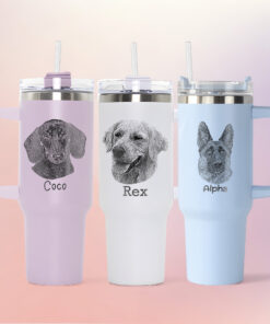 personalized 40 oz laser engraved dog mom tumbler custom pet photo design unique christmas halloween gift insulated handle cup hjt1p