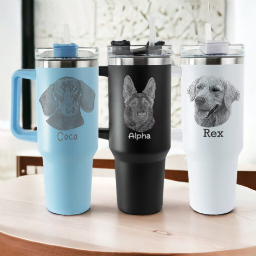 personalized 40 oz laser engraved dog mom tumbler custom pet photo design unique christmas halloween gift insulated handle cup ryh2l