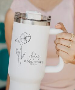 personalized 40 oz laser engraved godmother tumbler custom birth flower design unique christmas halloween gift baptism present cup fay6i