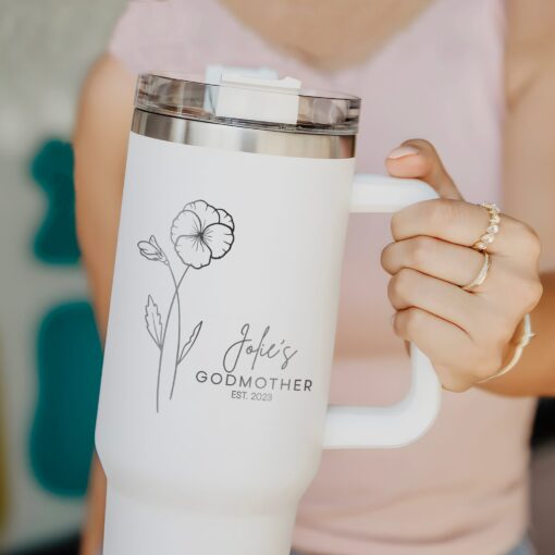 personalized 40 oz laser engraved godmother tumbler custom birth flower design unique christmas halloween gift baptism present cup fay6i