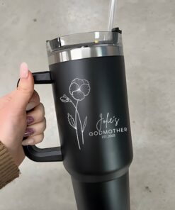 personalized 40 oz laser engraved godmother tumbler custom birth flower design unique christmas halloween gift baptism present cup foc3z