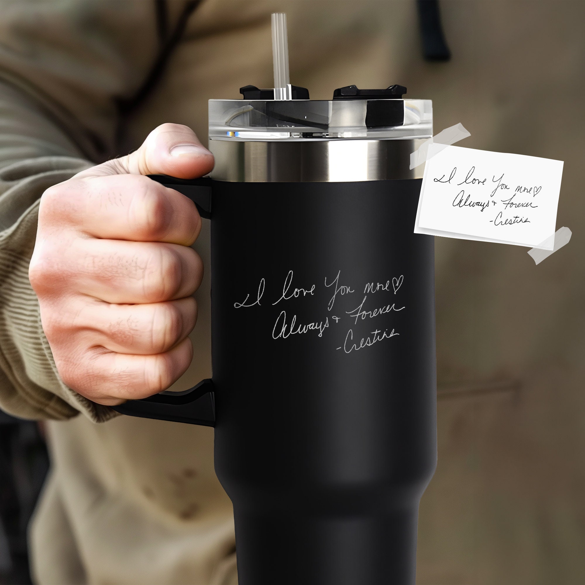 Personalized 40 oz Laser Engraved Handwriting Tumbler