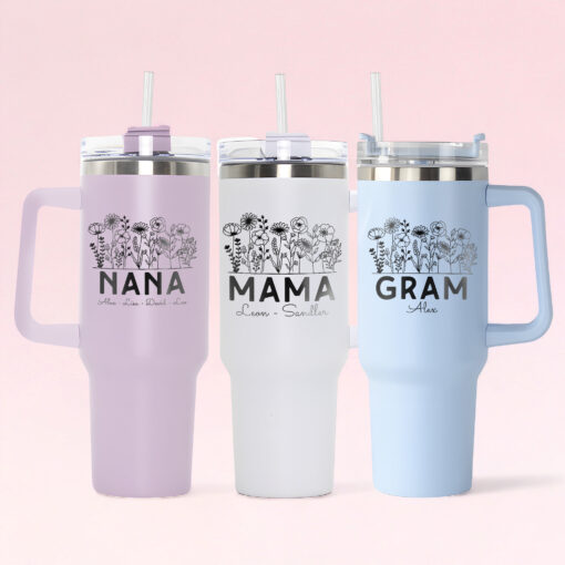 personalized 40 oz laser engraved mama tumbler custom wildflower kids names design unique christmas halloween gift grandma cup j2tcr