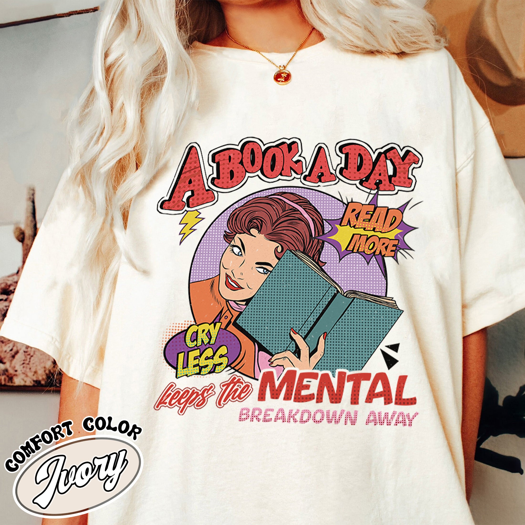 a book a day keep the mental breakdown away vintage book lover t shirt comfort color bookish gift womens book shirt